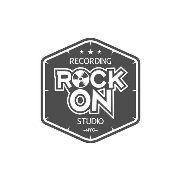 Rock Tonstudio Vektor Etikett Abzeichen Emblem Logo Mit Musikinstrument Aktienvektorabbildung — Stockvektor