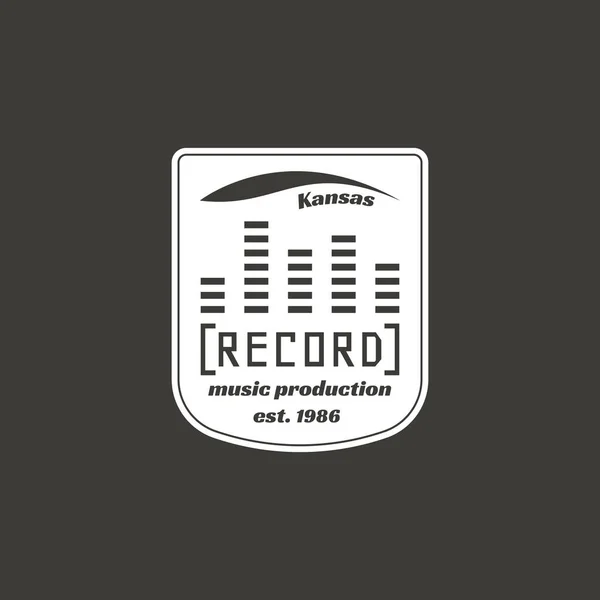 Etichetta Vettoriale Studio Registrazione Badge Logo Emblema Con Strumento Musicale — Vettoriale Stock