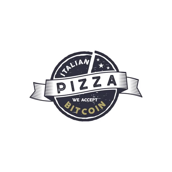 Pizza Italiana Para Emblema Bitcoin Nós Aceitamos Projeto Logotipo Btc —  Vetores de Stock