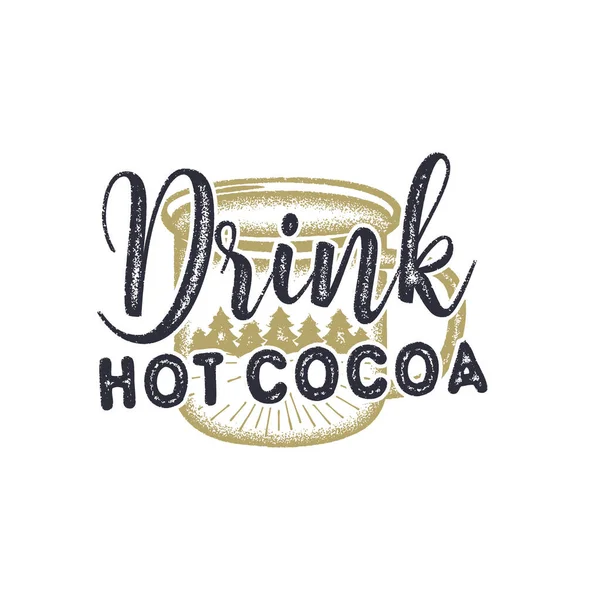 Vintage Kézzel Rajzolt Karácsonyi Tipográfia Címke Design Drink Hot Cocoa — Stock Vector