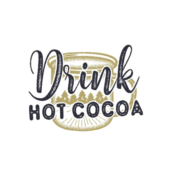 Vintage Met Hand Getekend Kerst Typografie Label Ontwerp Drink Hot — Stockvector