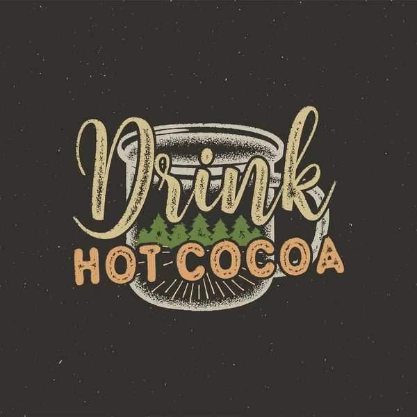 Vintage Met Hand Getekend Kerst Typografie Label Ontwerp Drink Hot — Stockvector