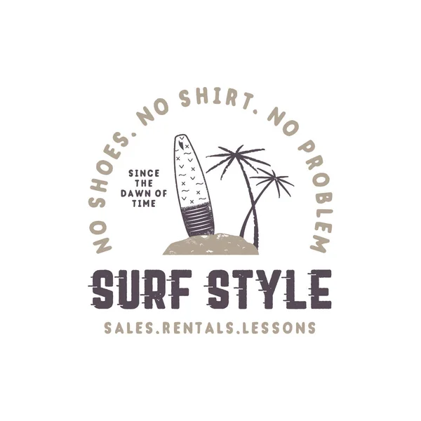 Etiqueta Vintage Estilo Surf Emblema Estilo Surf Verão Com Prancha — Vetor de Stock