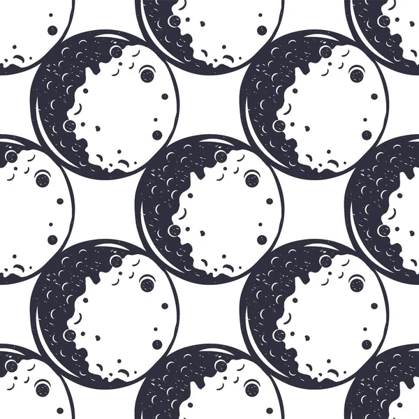 Φεγγάρι Χωρίς Ραφή Μονοχρωμία Vintage Χειροποίητα Σχέδια Θέμα Διαστήματος Σύμβολα — Διανυσματικό Αρχείο
