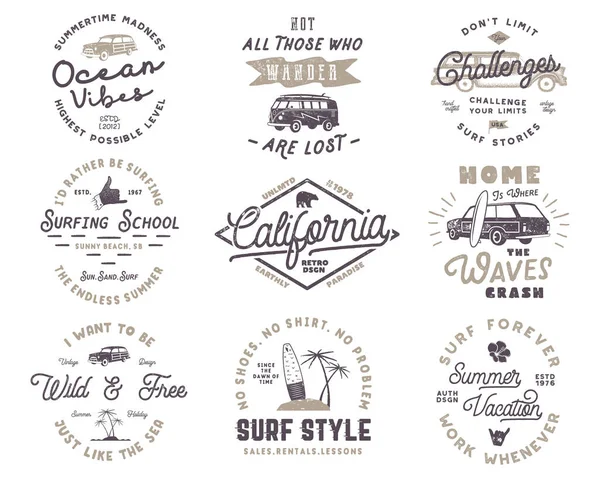 Set Van Vintage Surfen Graphics Emblemen Voor Web Design Print — Stockvector