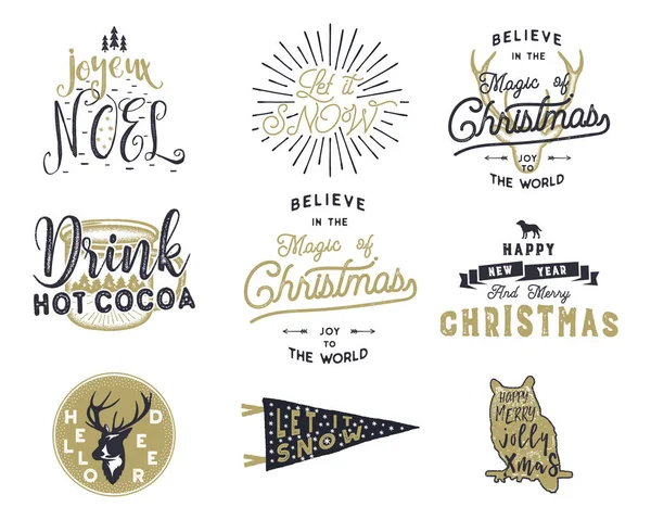 Big Merry Navidad Tipografía Citas Deseos Paquete Estallidos Sol Cinta — Vector de stock