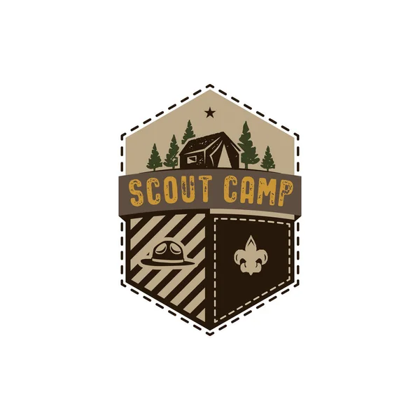 Viajar Placa Aire Libre Emblema Del Campamento Scout Diseño Dibujado — Vector de stock