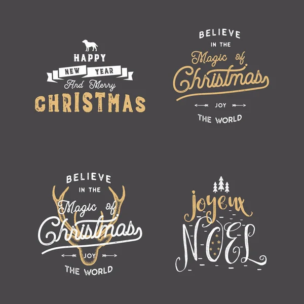 Merry Christmas Typography Quotes Wishes Set Sunbursts Ribbon Xmas Noel — Stock Vector