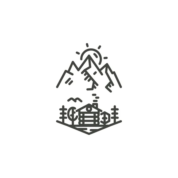 老式线性旅行徽章 露营线艺术标签的概念 山地探险标志设计 旅行徽章 伐木工标志类型 在白色背景上隔离的种群向量补丁 — 图库矢量图片