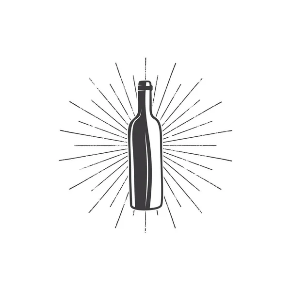Black Wine Bottle Sunbursts Vineyard Logo Winery Badge Wine Club — Stock Vector