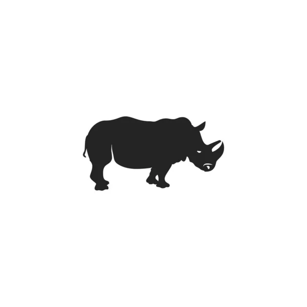Rhino Black Icon Rhinoceros Silhouette Symbol Isolated White Background Wild — Stock Vector