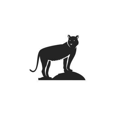 Siyah kaplan ikonu. Beyaz arka planda izole edilmiş kaplanın silueti. Logotype şablonları, rozetler, logolar, boktan şeyler için vahşi hayvan piktogramı. Stok vektör illüstrasyonu.