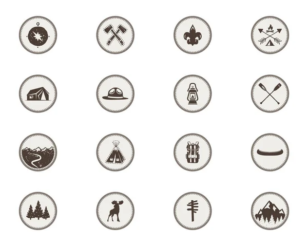 Boy Scouts Icons Patches Full Bundle Camping Stickers Tent Symbol — Stock Vector