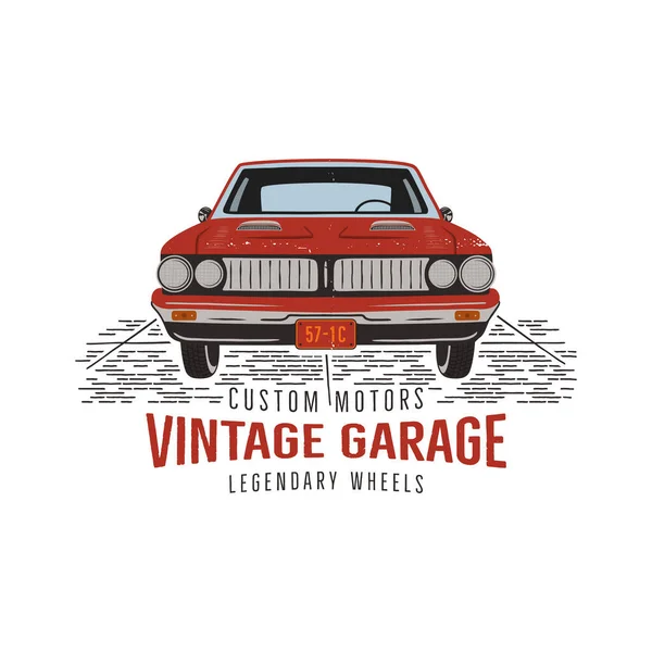 Vintage Hand Getekende Spier Auto Retro Rood Amerikaans Auto Symbool — Stockvector