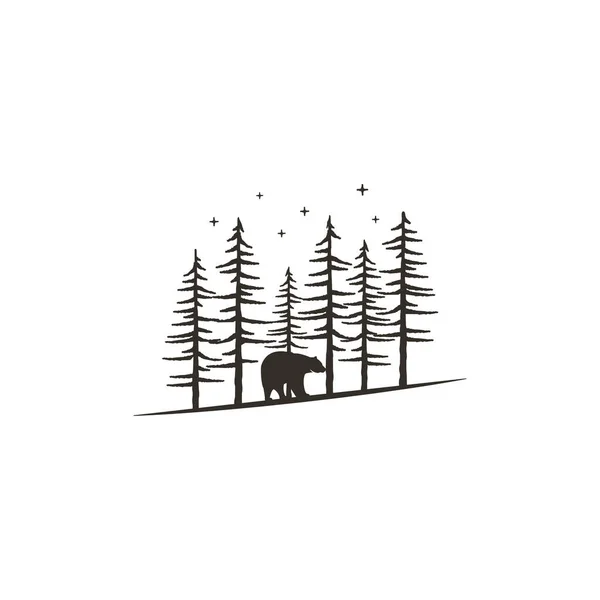 Vintage Hand Drawn Forest Concept Bear Black Monochrome Design Prints — Stock Vector