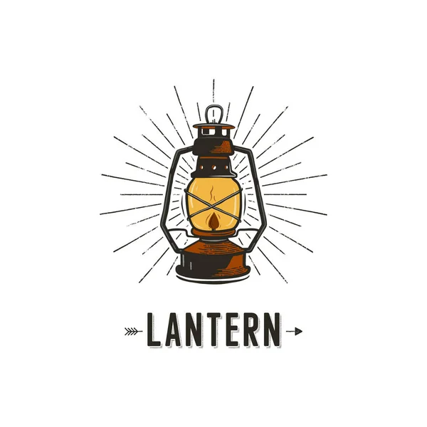 Concetto Lanterna Disegnata Mano Vintage Perfetto Logo Badge Etichette Campeggio — Vettoriale Stock