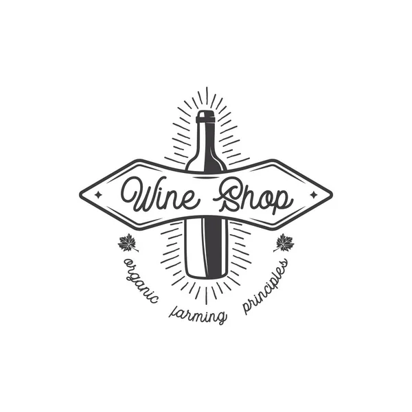 Logo Tienda Vinos Etiqueta Vinos Ecológicos Principios Sign Vineyard Insignia — Archivo Imágenes Vectoriales