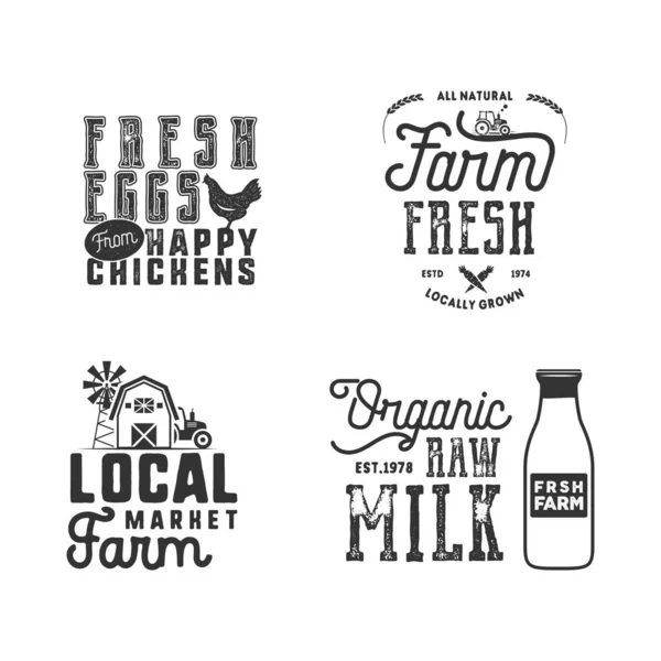 Farmers Market Logotipo Comida Orgânica Conjunto Crachás Ecológicos Projetos Etiquetas — Vetor de Stock