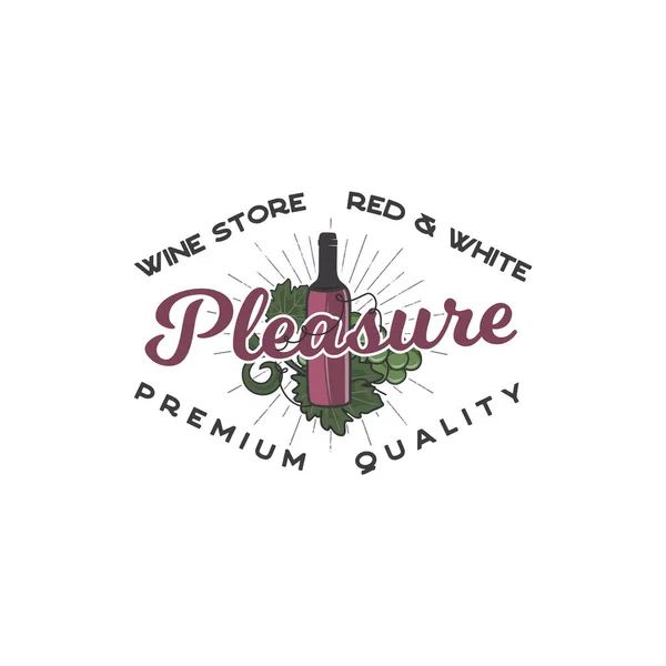 Koncepcja Szablonu Winiarni Butelka Wina Symbole Winorośli Projekt Typograficzny Przyjemność — Wektor stockowy