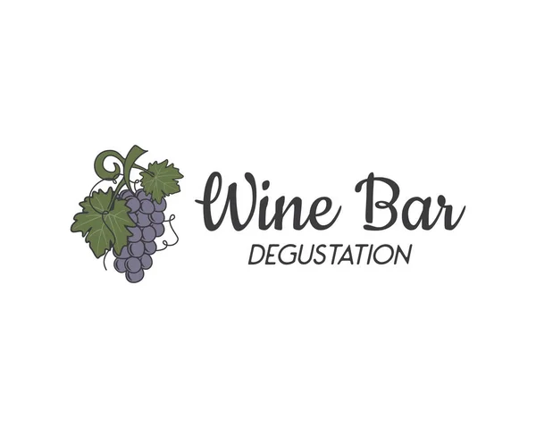 Modello Logo Degustazione Enoteca Uva Vino Con Segno Calligrafico Stile — Vettoriale Stock