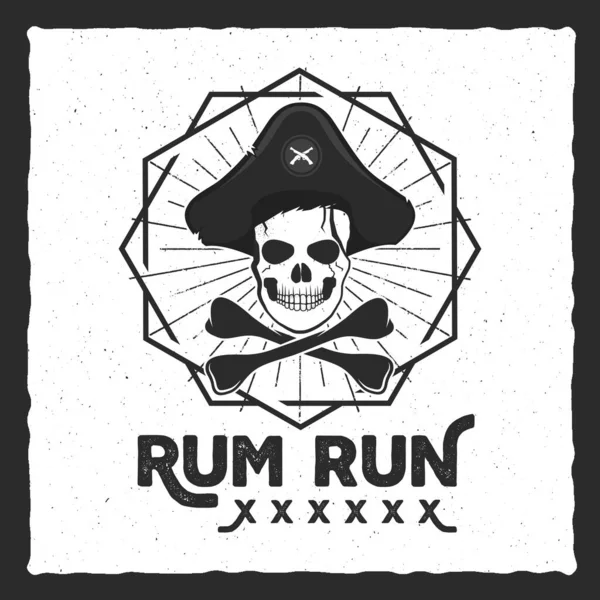 Pirate Skull Insignia Poster Rum Label Design Sun Bursts Geometric — Stock Vector