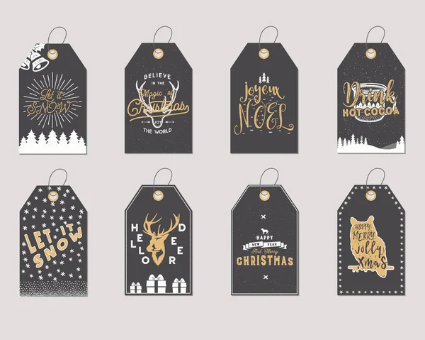 Joyeux Noël Nouvel Collection Étiquettes Cadeaux Concept Cartes Vacances Avec — Image vectorielle