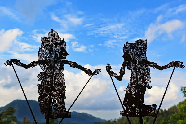 Bali Indonésie Octobre 2016 Silhouette Ombre Noire Anciennes Marionnettes Traditionnelles — Photo