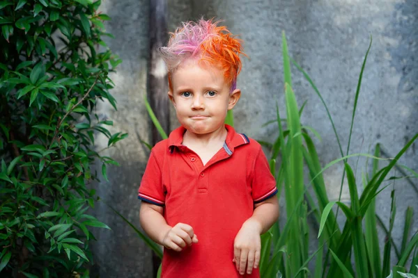 Funny Portrait Boy Messy Hairstyle Crazy Hipster Kid Stylish Boy — Stock Photo, Image