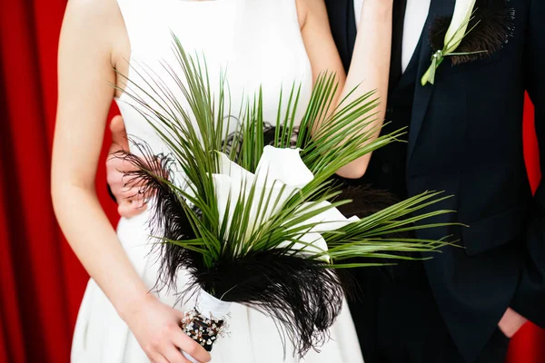 Bride Holding Bouquet Flowers Rustic Style Wedding Bouquet — Stock Photo, Image