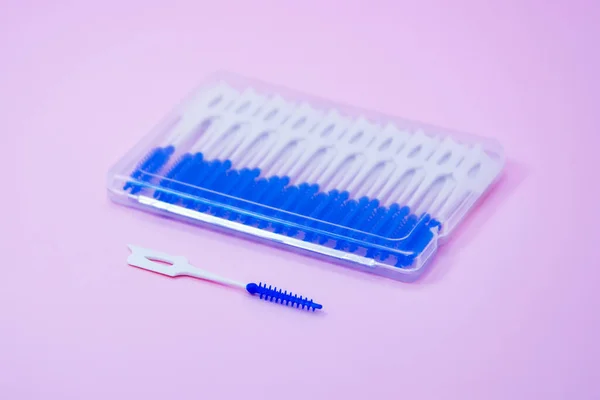 Brushes Cleaning Interdental Spaces Rubber Blue Bristles Pocket Plastic Case — Stock Photo, Image
