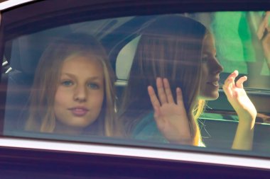 Madrid, Spain- October 12, 2019:The Princess of Asturias greets the public attending the Armed Forces Day parade in Madrid