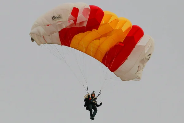 Madrid Spain October 2019 Paratrooper Air Force Hovers City Madrid Stock Photo