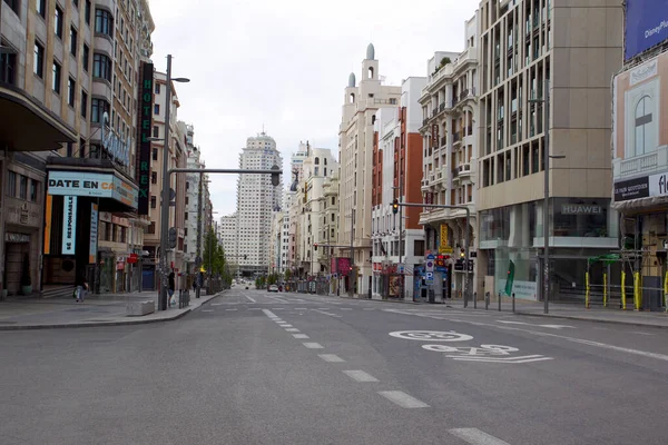 Madrid Spagna Maggio 2020 Covid Lascia Strade Madrid Vuote Solo — Foto Stock