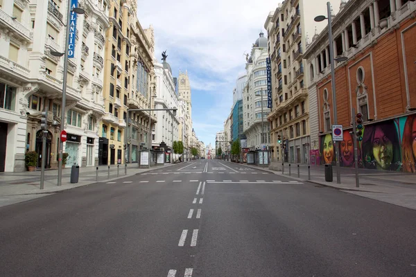 Madrid Espagne Mai 2020 Covid Laisse Les Rues Madrid Vides — Photo