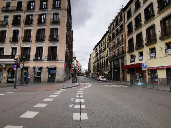 Madrid Spagna Maggio 2020 Covid Lascia Strade Madrid Vuote Solo — Foto Stock