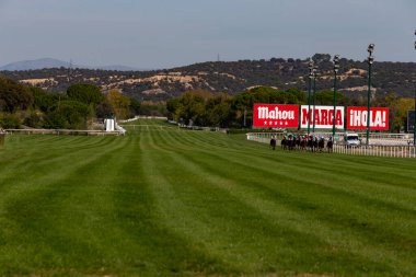 Madrid, İspanya - 18 Ekim 2020: At yarışı La Zarzuela yarış pisti
