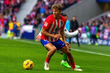 Madrid, İspanya - 3 Mart 2024: Atletico de Madrid ile Real Betis arasındaki lig maçı. Atletico de Madrid oyuncuları. Profesyonel futbol.