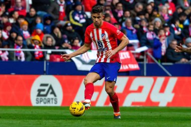 Madrid, İspanya - 3 Mart 2024: Atletico de Madrid ile Real Betis arasındaki lig maçı. Atletico de Madrid oyuncuları. Profesyonel futbol.