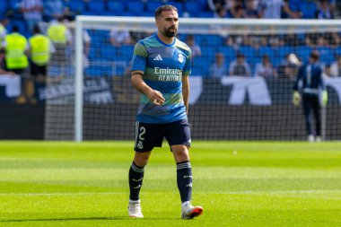 San Sebastian, İspanya - 13 Eylül 2025: La Liga Real Sociedad ve Real Madrid maçı San Sebastian 'da oynandı. Topu Madrid 'de oynayan gerçek oyuncular. La Liga 2024, 2025.