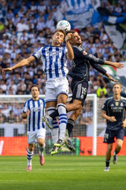 San Sebastian, İspanya - 13 Eylül 2025: La Liga Real Sociedad ve Real Madrid maçı San Sebastian 'da oynandı. Futbolcular. La Liga maçı. La Liga 2024, 2025.