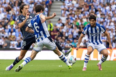 San Sebastian, İspanya - 13 Eylül 2025: La Liga Real Sociedad ve Real Madrid maçı San Sebastian 'da oynandı. Futbolcular. La Liga maçı. La Liga 2024, 2025.