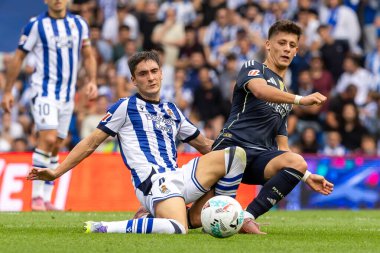 San Sebastian, İspanya - 13 Eylül 2025: La Liga Real Sociedad ve Real Madrid maçı San Sebastian 'da oynandı. Futbolcular. La Liga maçı. La Liga 2024, 2025.