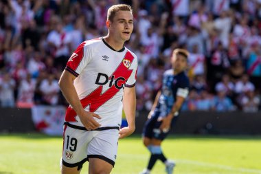 Madrid, İspanya - 21 Eylül 2025: Madrid 'de oynanan Rayo Vallecano ve Celta de Vigo ligi maçı. Celta oyuncuları. Rayo oyuncuları. EA Spor Ligi 2024, 2025. İspanyol futbolu.