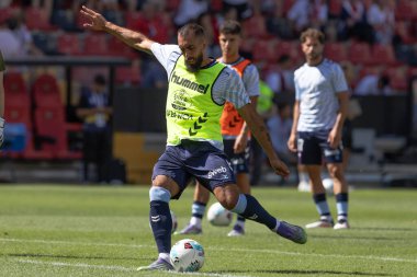 Madrid, İspanya - 21 Eylül 2025: Madrid 'de oynanan Rayo Vallecano ve Celta de Vigo ligi maçı. Celta oyuncuları. Rayo oyuncuları. EA Spor Ligi 2024, 2025. İspanyol futbolu.