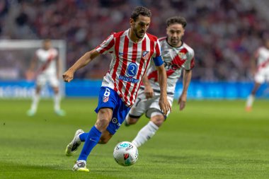 Madrid, İspanya - 24 Eylül 2025: Atletico Madrid ile Rayo Vallecano arasındaki La Liga maçı Madrid 'de oynandı. Atletico Madrid oyuncuları. EA Spor Ligi. Madrid Derbisi.
