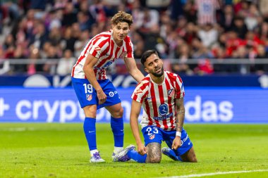 Madrid, İspanya - 24 Eylül 2025: Atletico Madrid ile Rayo Vallecano arasındaki La Liga maçı Madrid 'de oynandı. Atletico Madrid oyuncuları. EA Spor Ligi. Madrid Derbisi.