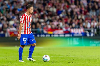 Madrid, İspanya - 24 Eylül 2025: Atletico Madrid ile Rayo Vallecano arasındaki La Liga maçı Madrid 'de oynandı. Atletico Madrid oyuncuları. EA Spor Ligi. Madrid Derbisi.