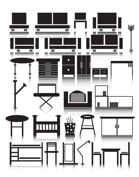 Furniture icons set  with  shadow.