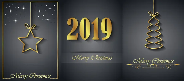招待状 お祝いポスター グリーティング カードの 2019年メリー クリスマス背景 — ストックベクタ