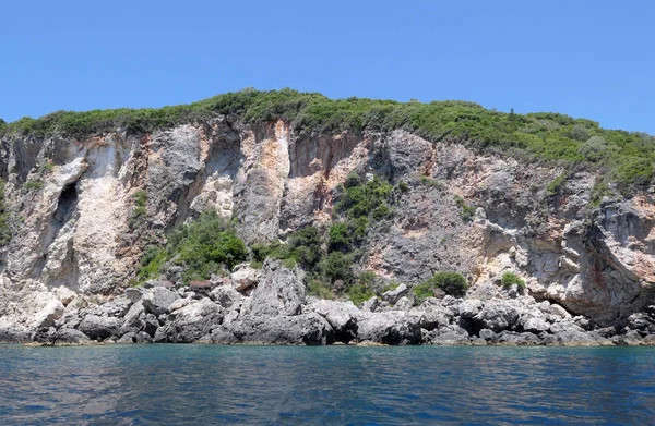 Seascape Wyspy Korfu Przy Plaży Paradise Liapades Grecja Kredowe Skały — Zdjęcie stockowe